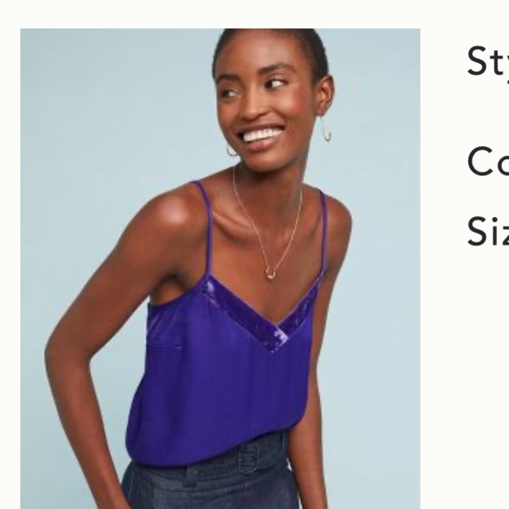 Anthropologie velvet trimmed cami purple